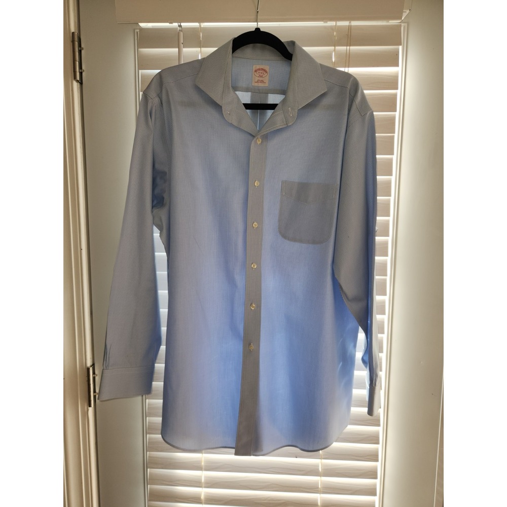 Brooks Brothers 346 Non-Iron Dress Shirt Blue Houndstooth/Micro-Check Sz 17 4/5